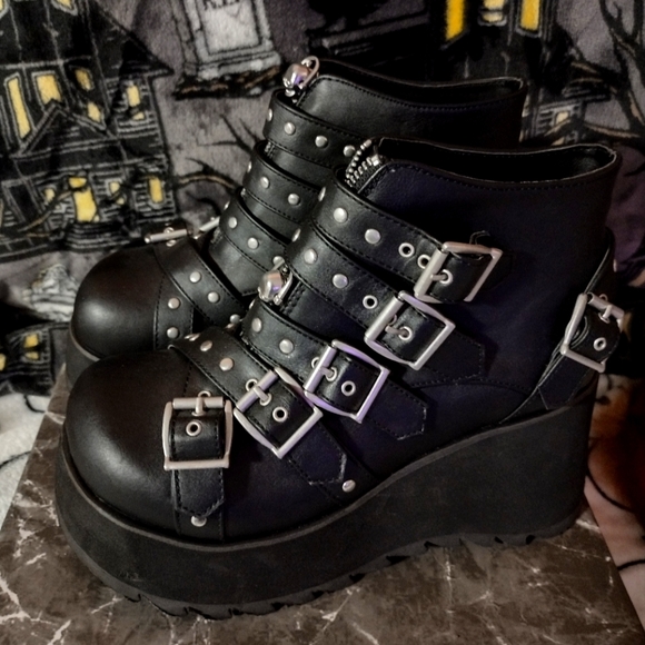 Demonia Shoes - Demonia buckle straps boots gothic